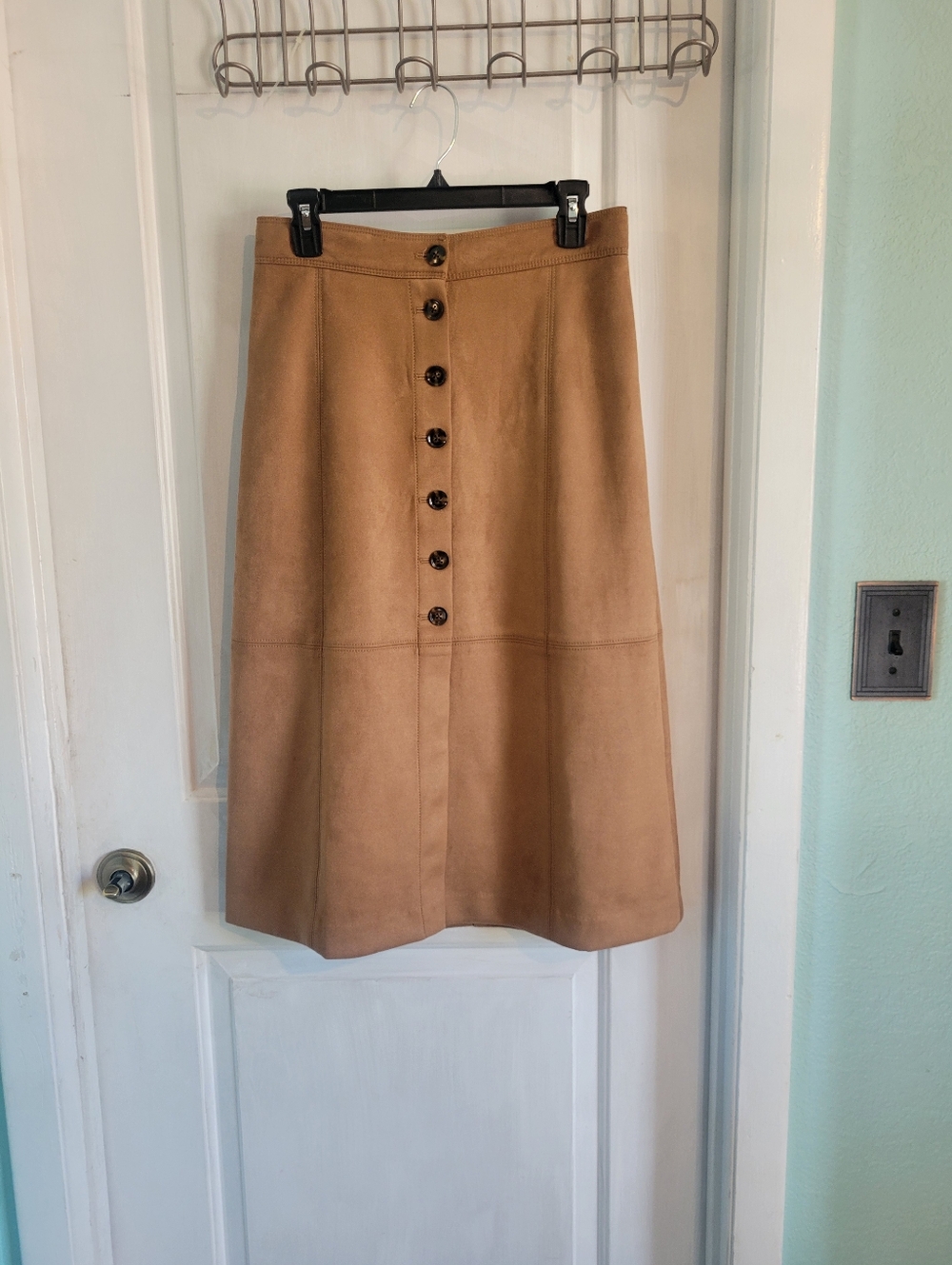 Ann Taylor Button-Front A-Line Suede Skirt in Tan - NWT